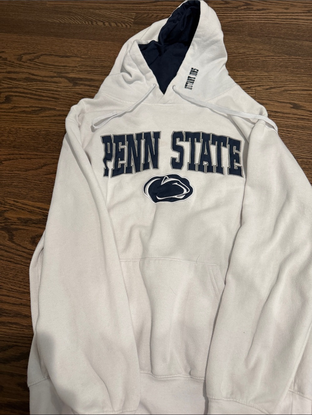 Penn State White Hoodie with Navy Logo